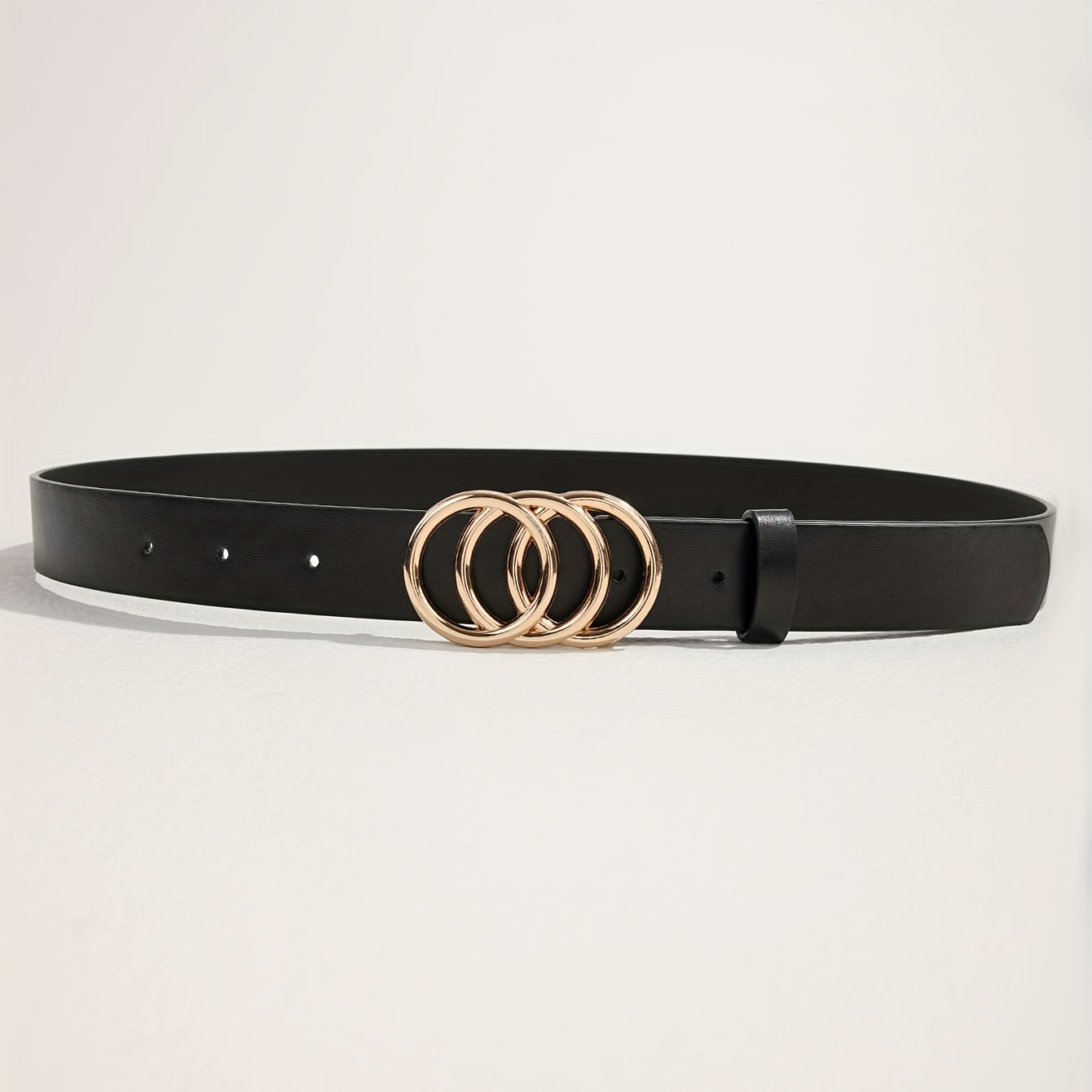 Golden Triple Ring Buckle Belt PU Leather Casual Jeans Pants Belts