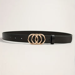 Golden Triple Ring Buckle Belt PU Leather Casual Jeans Pants Belts