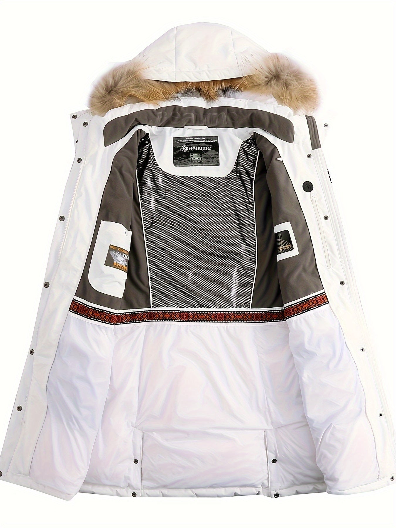 Women's Long Down Hooded Jacket Contrast Long Sleeve Winter Puffer Jacket