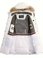 Women's Long Down Hooded Jacket Contrast Long Sleeve Winter Puffer Jacket