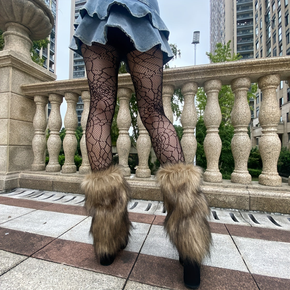 Solid Fuzzy Leg Warmers All-match Knee High Socks & Fishnet Tights
