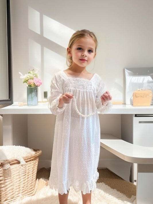 Girls Ruffle Trim Princess Dress Pajamas Kids Nightdress