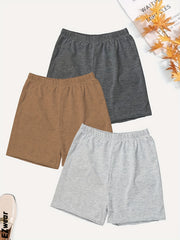 Solid Elastic Waist Shorts 3 Pack Wide Leg Casual Workout Versatile Shorts