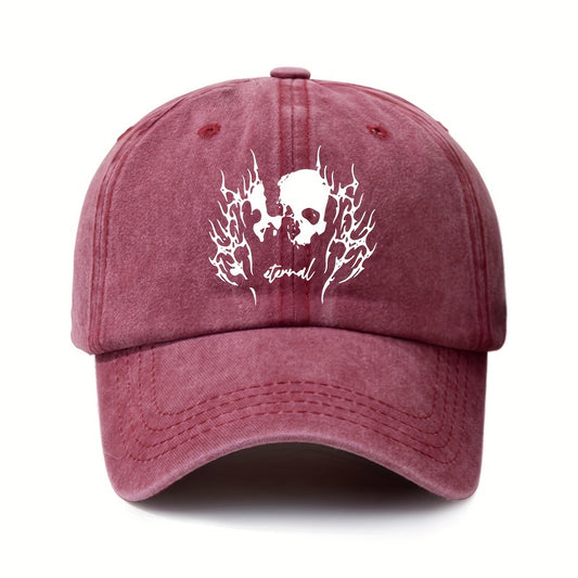 Skull Pattern Distressed Peaked Hat Adjustable Sunscreen Hat