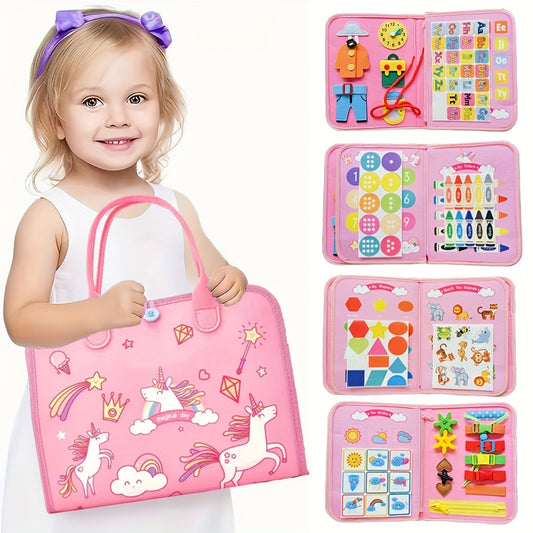 Pink Unicorn Large Board Sensory Learning Busy Board Toy