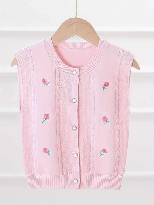 Floral Embroidered Baby Girls Knitted Sweater Vest