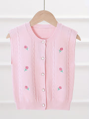 Floral Embroidered Baby Girls Knitted Sweater Vest