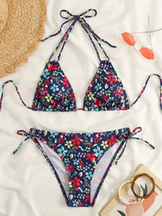 Triangle Bikini Set Halter Backless Tie Side High Cut 2 Pieces Swimsuit