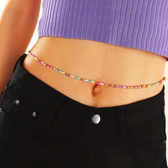 Boho Layer Beads Chain Colorful Women Belly Chain Decorative Dress Chain