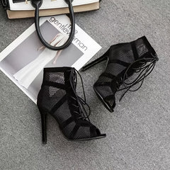 Women's Mesh Stiletto Heel Sandals Lace Up High Heels