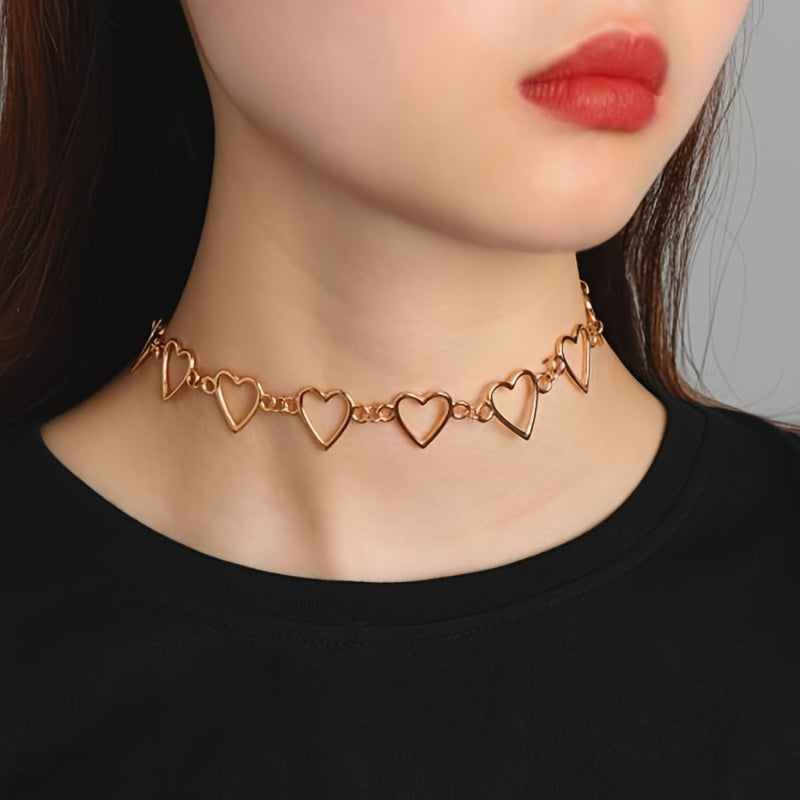 Hollow Sweet Love Heart Choker Bicolor Necklace