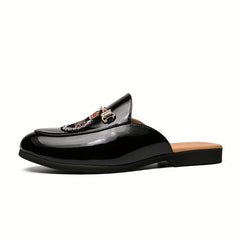 Women's Letter Flat Mules Patent Leather Slides Shoes