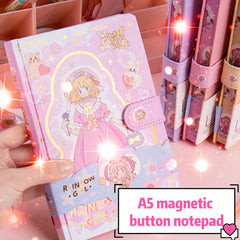 A5 Cartoon Notebook w/ Colorful Border 108 Sheets Pink Yellow Purple