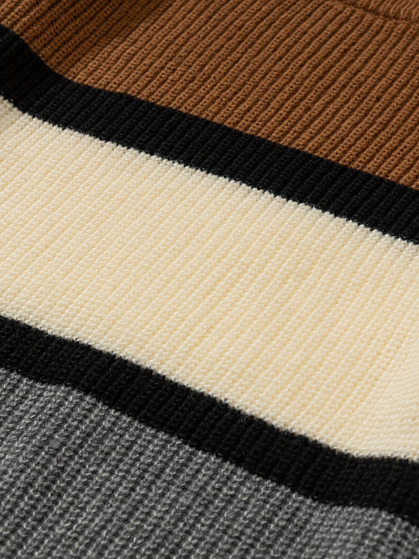 Men's Knitted Block Sweater Casual Crew Neck Pullover