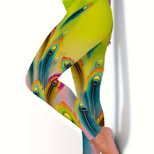 Animal Feather Print High Waist Yoga Legging Women's Activewear