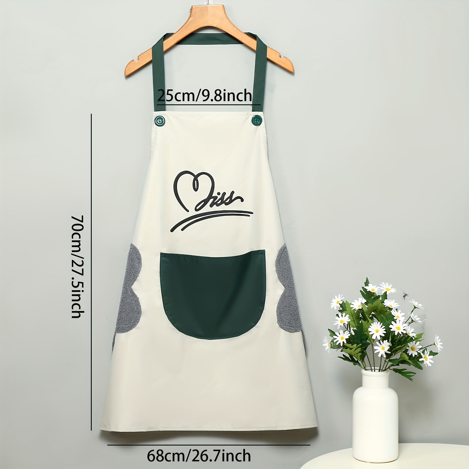 Waterproof Kitchen Apron 27.5 x 26.7inch Erasable Hand Apron