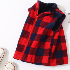 Toddler Baby Boys Plaid Zipper Vest Fleece Jacket Winter Outwear
