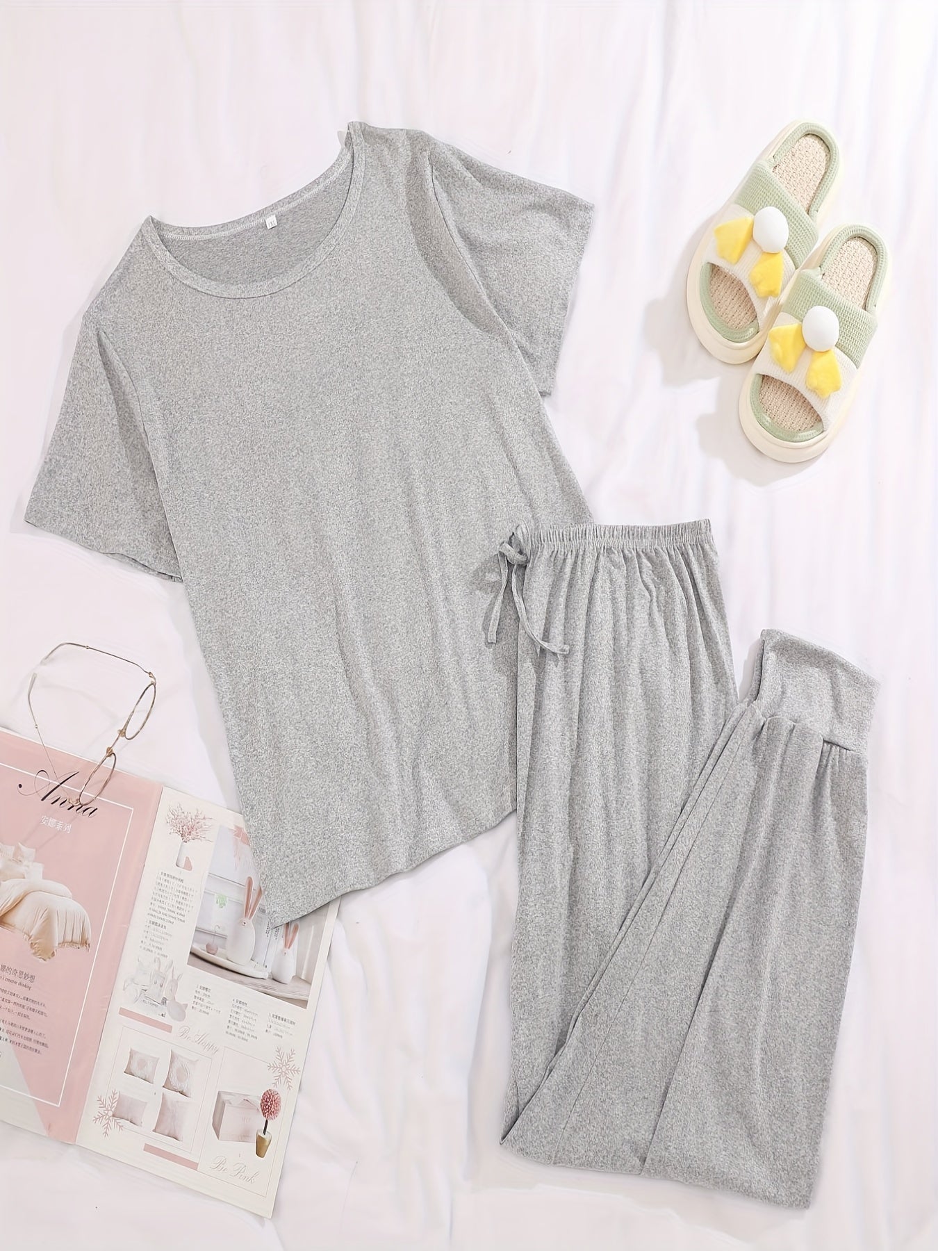 6 Pack Plus Size Pajama Set Women's Solid Short Sleeve T-Shirt