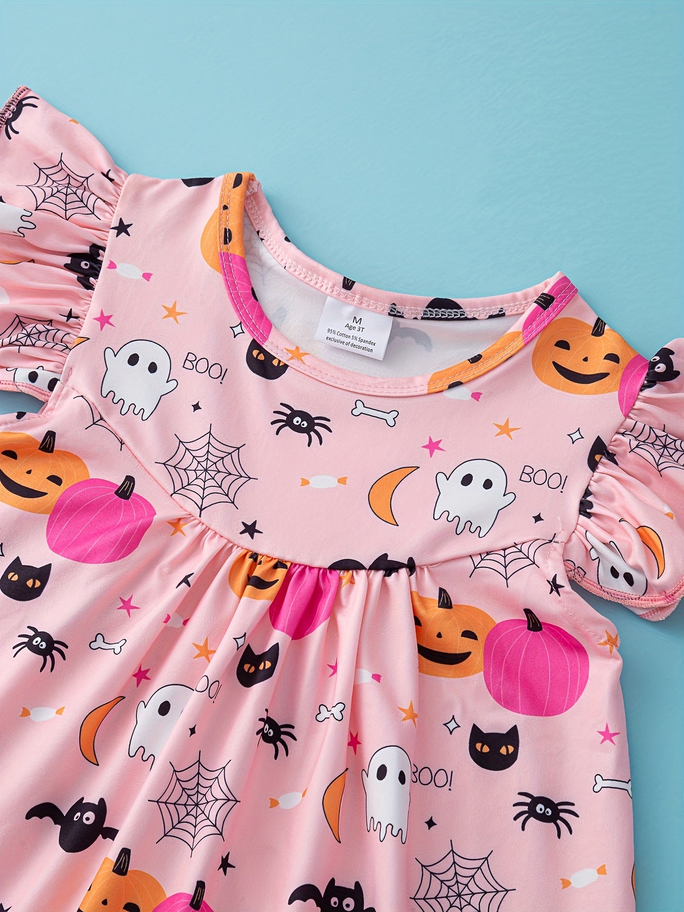 Pumpkin Halloween Dress Flying Sleeve Comfort Fit Girls Vacation Party Casual