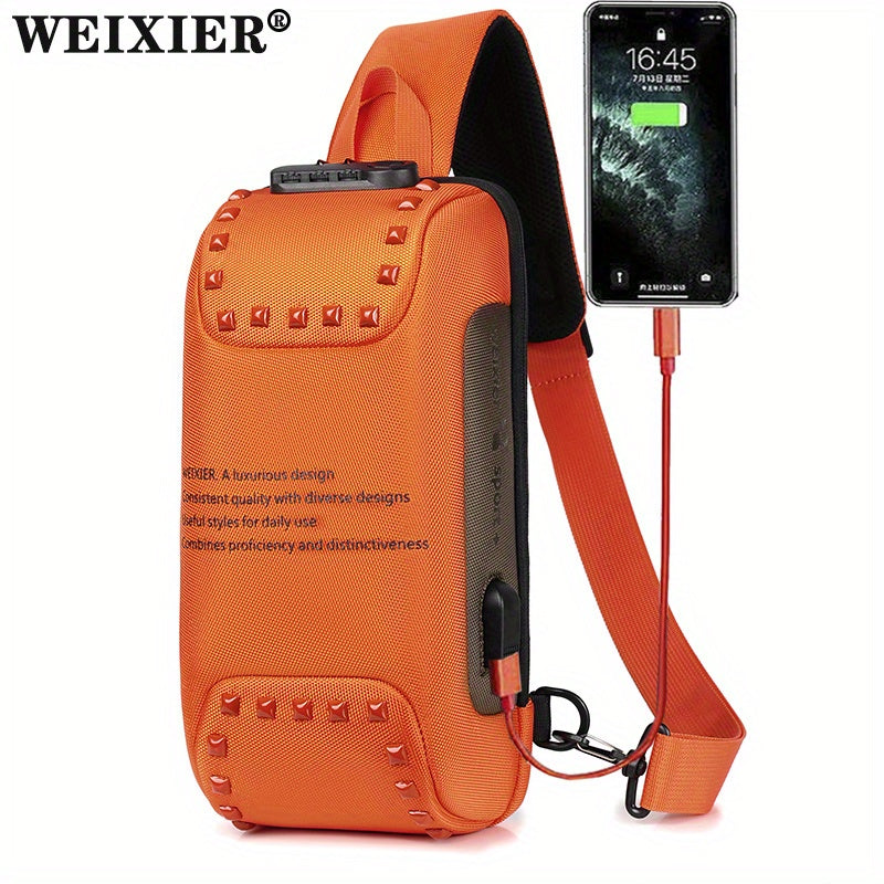 Anti-theft Chest Bag with Combination Lock, USB Fast Charging