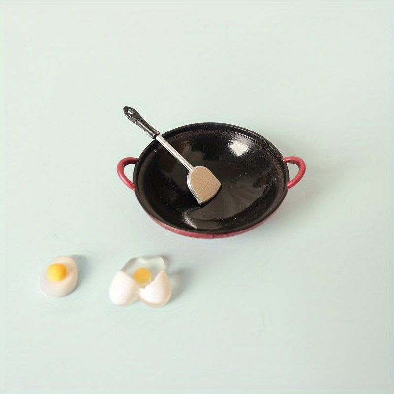 Tiny Dollhouse Kitchen Set with Frying Pan and Eggs - OB11 Compatible