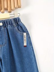 Girls' Wide Leg Denim Pants Casual Elastic Waist Kids Jeans