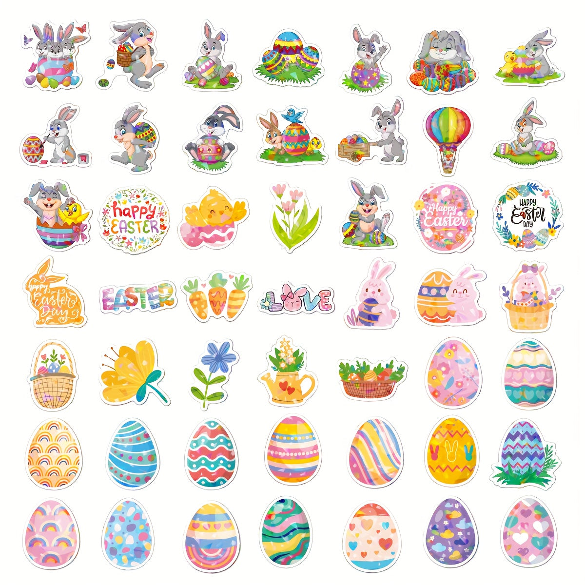 100pcs Easter Stickers Holographic Vinyl Reusable