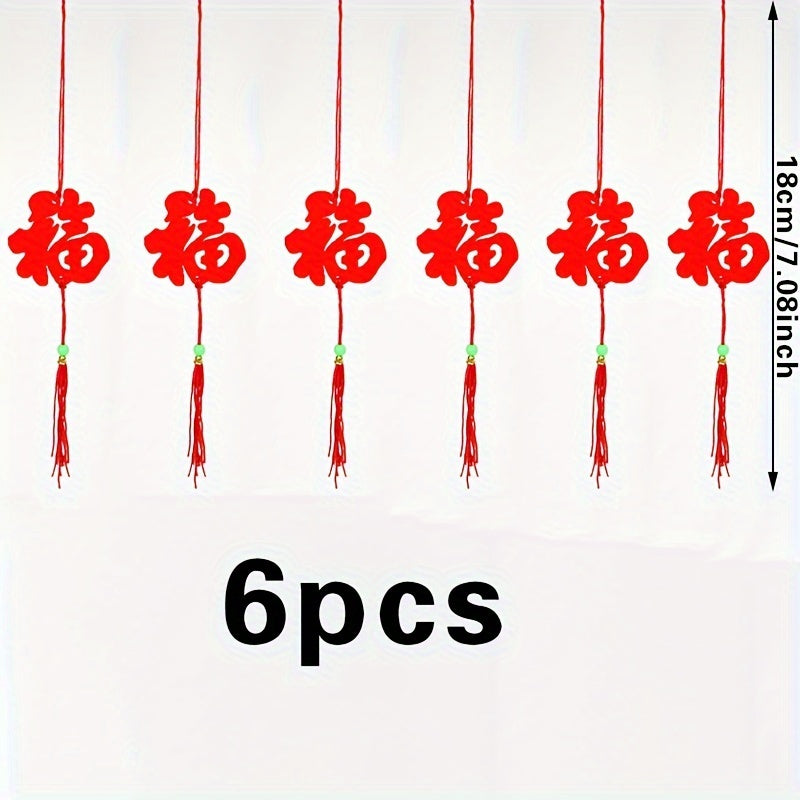 6pcs Spring Plush Red Lantern Hanging Decor Potted Plants Wall Hangings