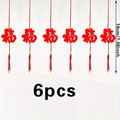 6pcs Spring Plush Red Lantern Hanging Decor Potted Plants Wall Hangings