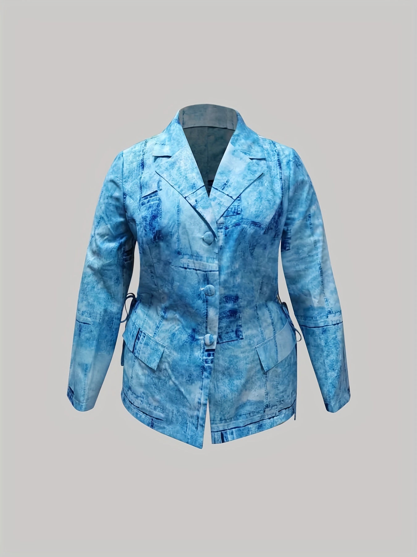  Denim Print Button Up Blazer