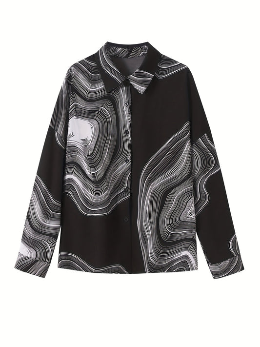 Women's Plus Graphic Print Lantern Sleeve Blouse