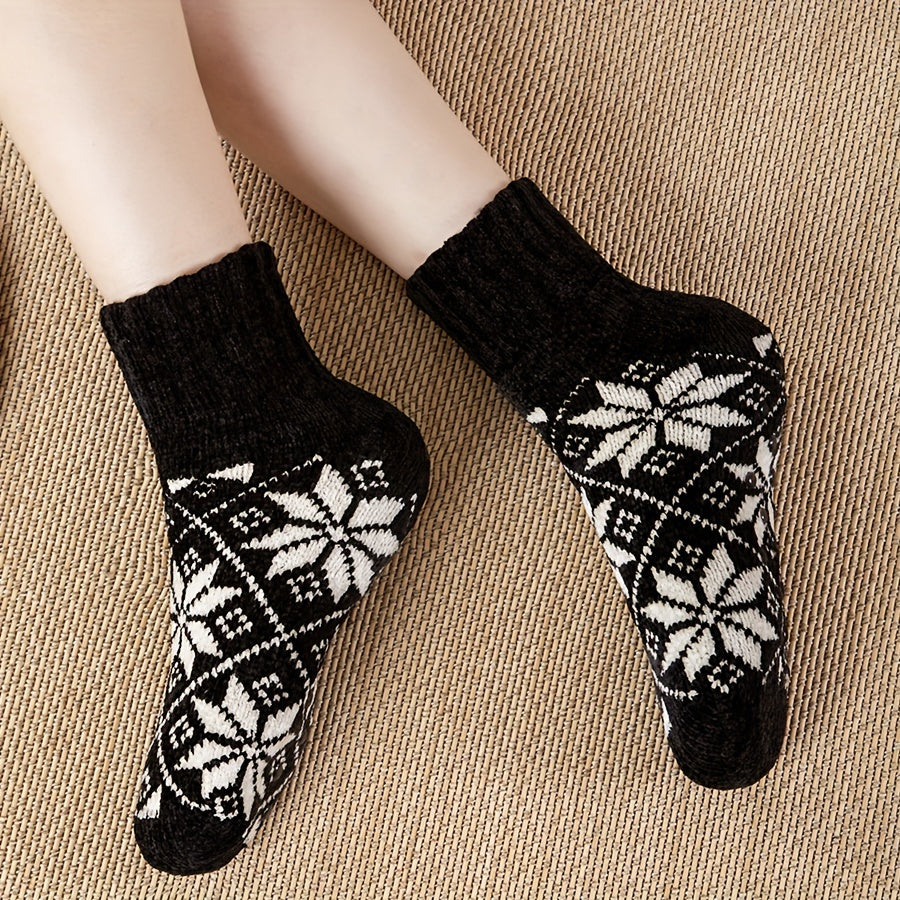 2 Pairs Floral Print Socks Comfy & Warm Mid Tube Women's Stockings
