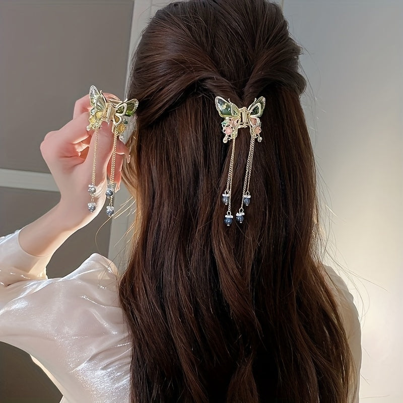 Butterfly Hair Claw With Beads Tassel Hair Clip