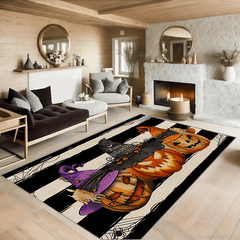 HAPPY HALLOWEEN Pumpkin Kitchen Rug Retro Halloween Carpet