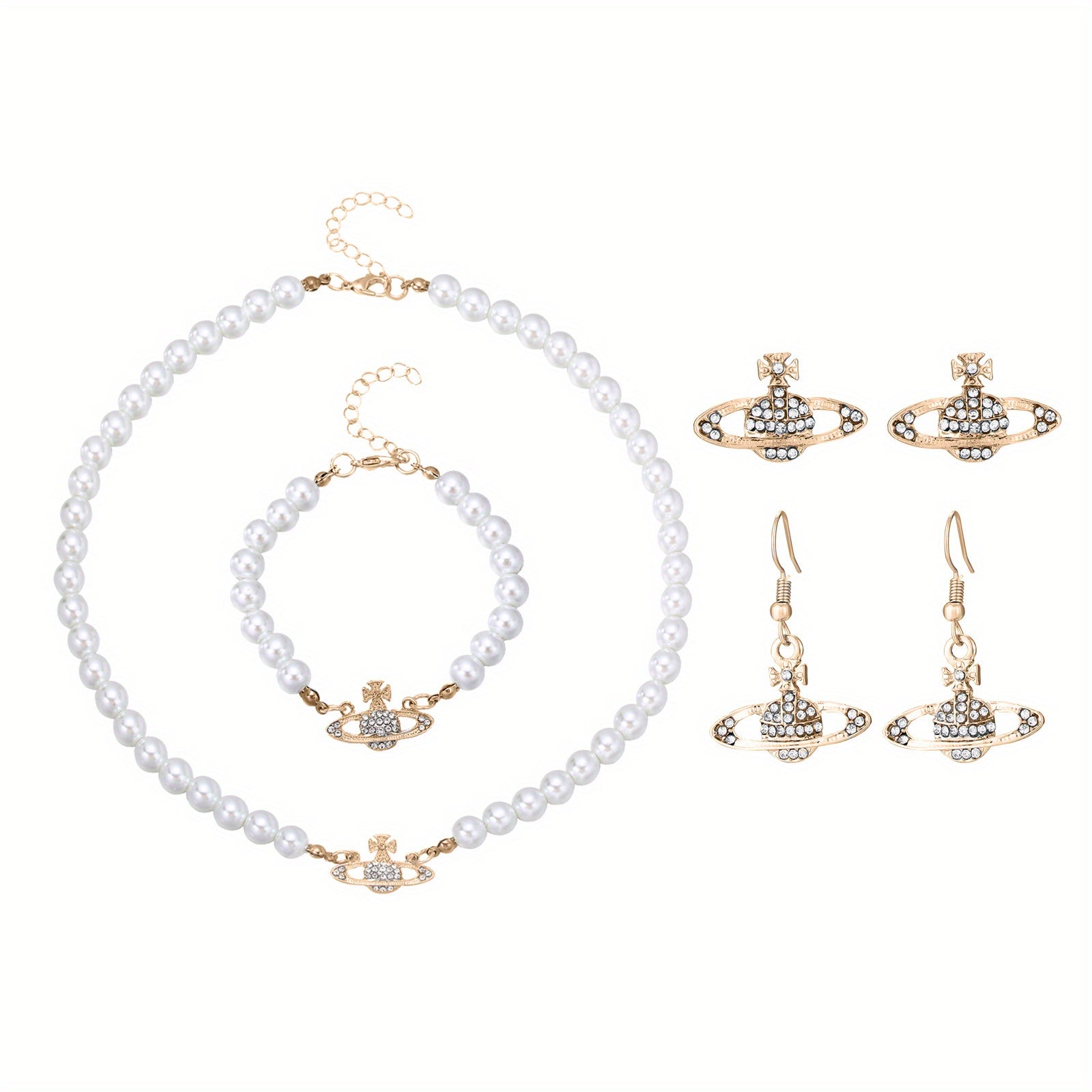 Y2K Faux Pearl Saturn Jewelry Set for Women