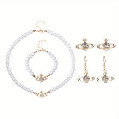 Y2K Faux Pearl Saturn Jewelry Set for Women