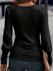  Solid Ribbed Knit Lantern Sleeve Pullover Jumper