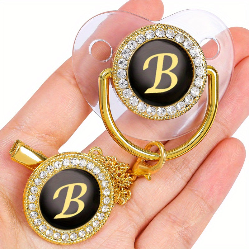 Golden Letters Blingbaby Pacifier BPA with Chain Clip
