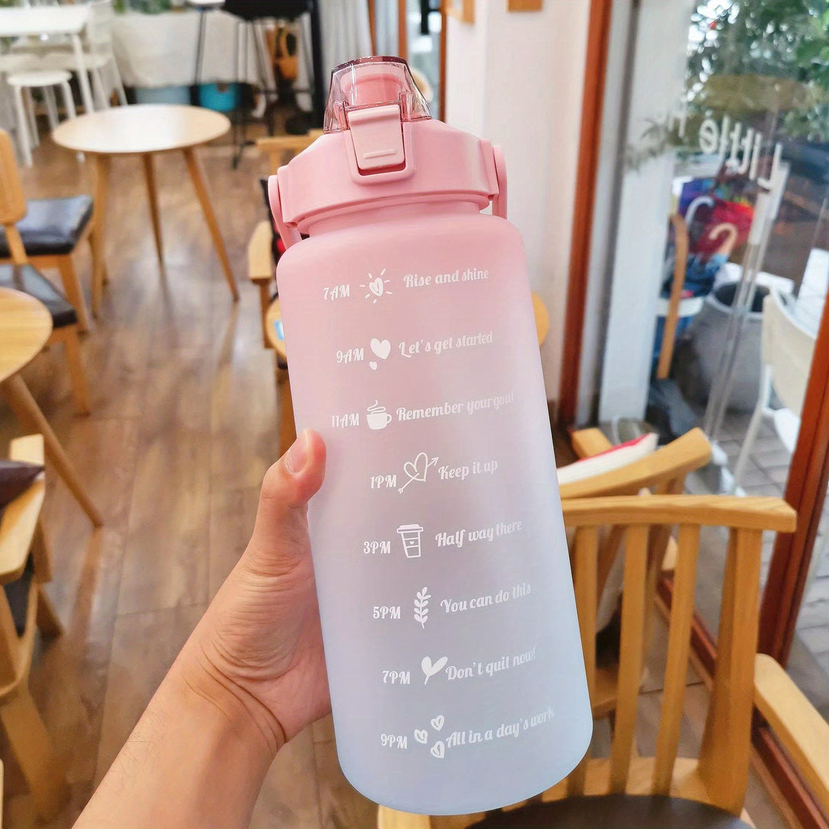 2L Gradient Plastic Water Bottle With Straw