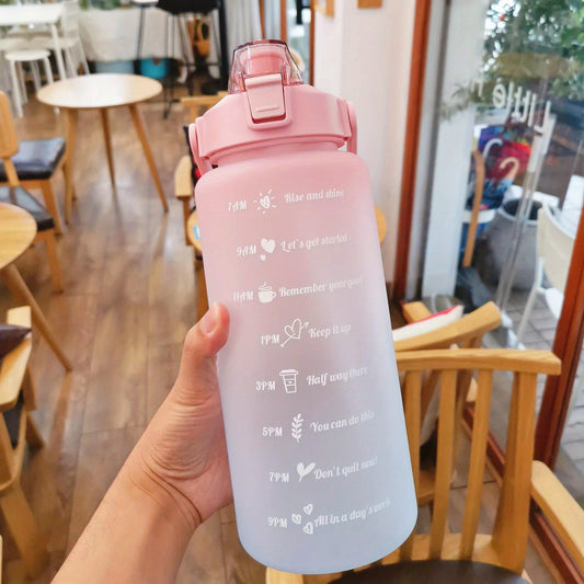 2L Gradient Plastic Water Bottle With Straw