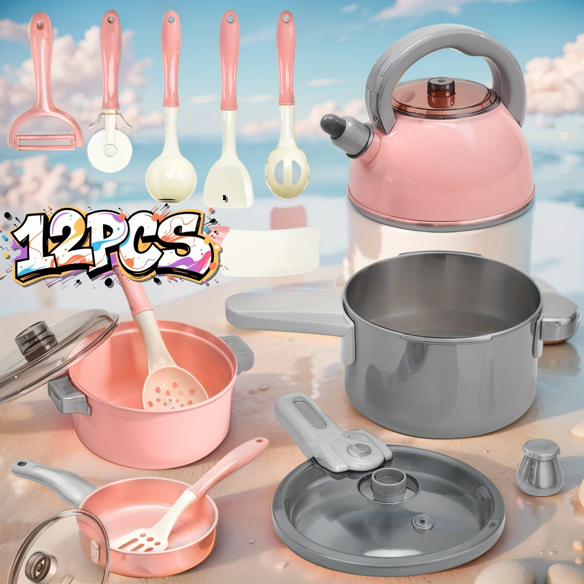 Dreamy Pink Mini Kitchen Toys Pretend Playset for Cooking Skills