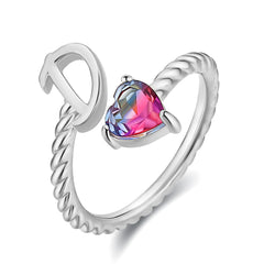 Adjustable Initial Letter Ring Zircon Rings For Women
