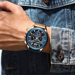 LIGE Boy's Leather Quartz Watch Waterproof Sport Clock