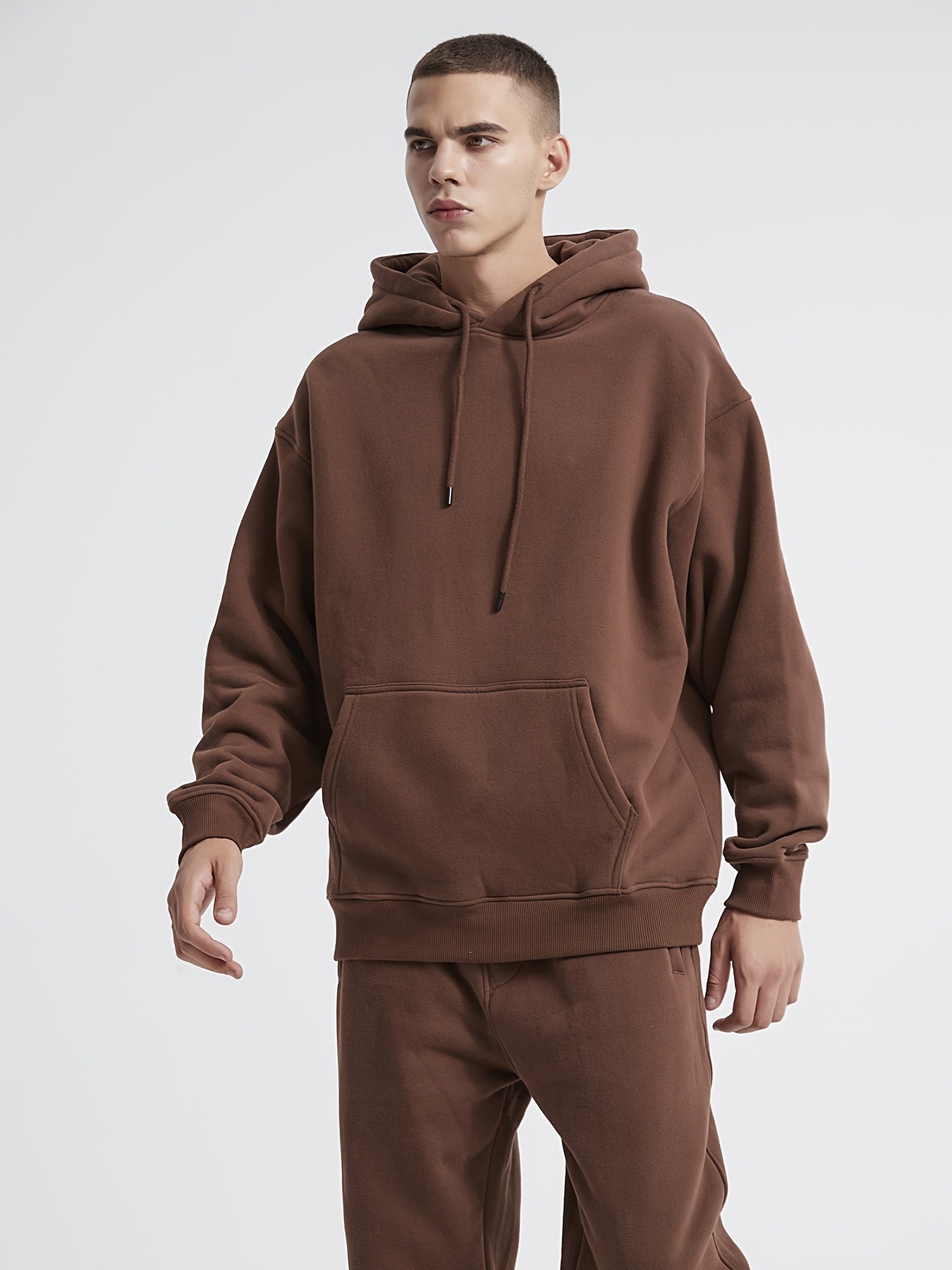 Men's Coffee Hoodie Casual Polyester & Cotton Hooded Sweatshirt