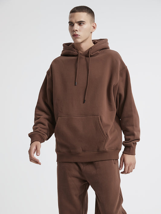 Men's Coffee Hoodie Casual Polyester & Cotton Hooded Sweatshirt