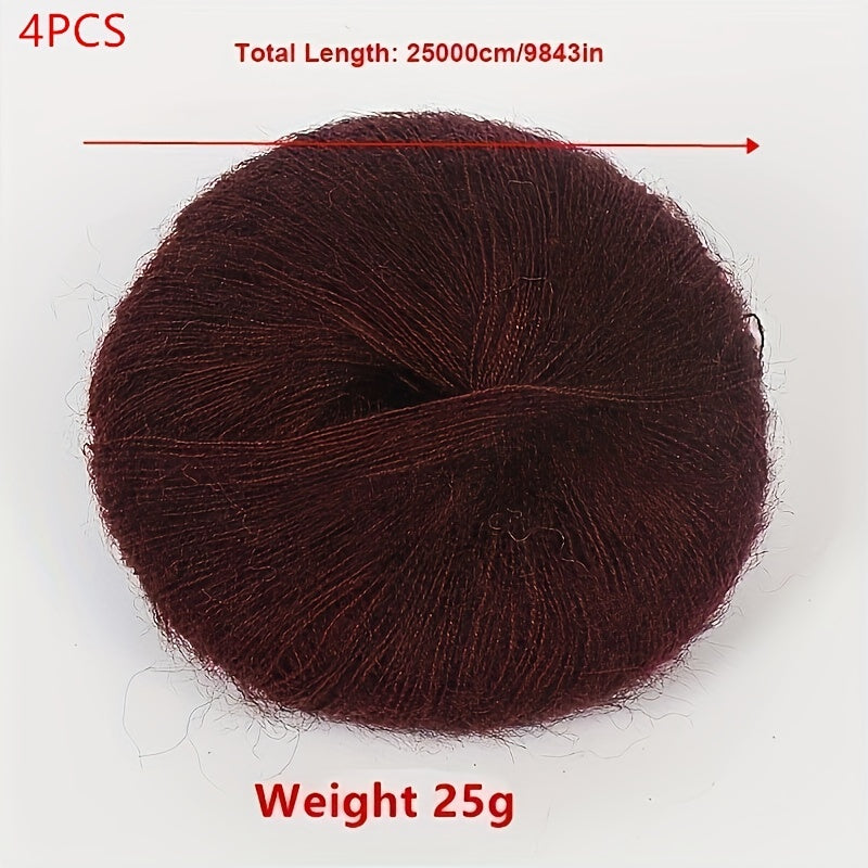 4pcs Wool Mohair Yarn Soft Fingering Crochet Knitting Threads