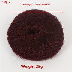 4pcs Wool Mohair Yarn Soft Fingering Crochet Knitting Threads