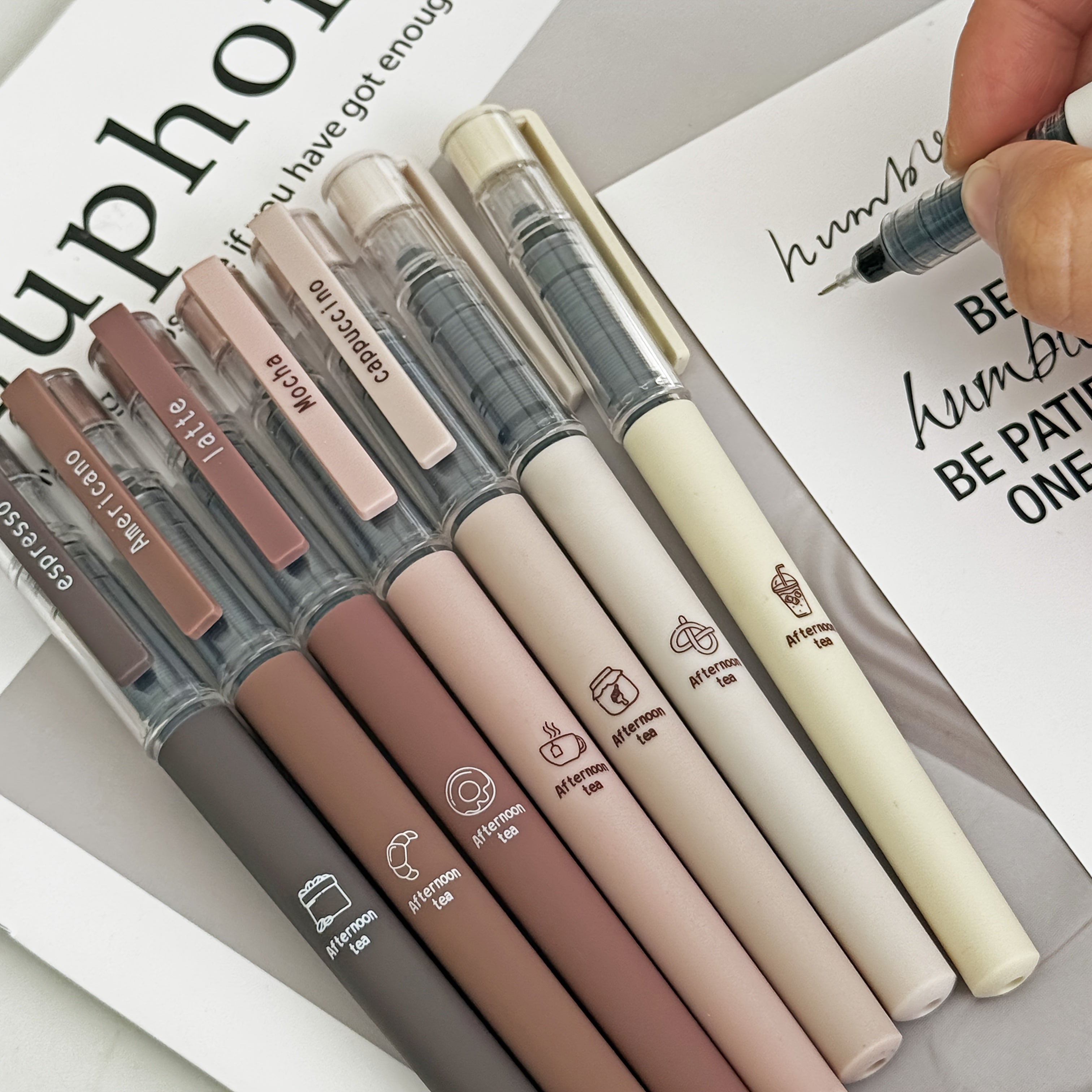8pcs Coffee Themed Quick Dry Gel Pens Soft Fine Tip for Note Taking Drawing