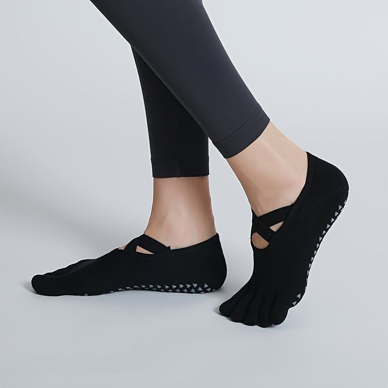 Criss Cross Anti Slip Yoga Socks 5 Toes Towel Bottom