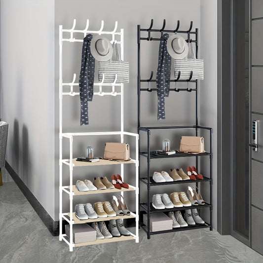 Coat Rack Foyer Shoe Rack with Storage Shelves & Hooks